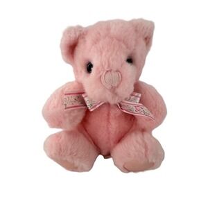 First & Main Beary Anne Pink Plush Teddy Bear 8" Stuffed Animal Yarn nose Bow